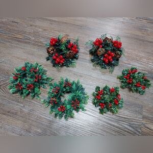 Lot of 6 Vintage Plastic Christmas Taper Candle Ring Wreaths